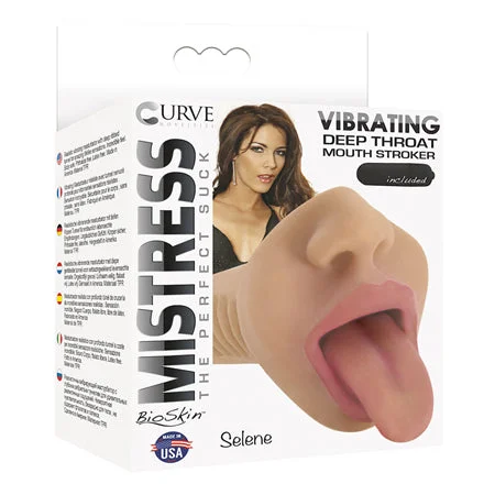 Premium gadget toy-Curve Toys Mistress Perfect Suck Selene Vibrating Deep Throat Mouth Stroker Tan