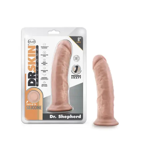 Strapless dildo-Blush Dr. Skin Silicone Dr. Shepherd Realistic 8 in. Posable Dildo with Suction Cup Beige