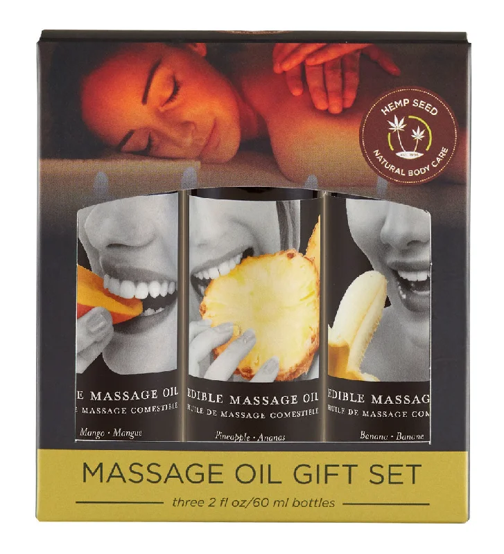 lubricant for tinder boxes-Edible Massage Oil Gift Set Box - 2 Fl. Oz. Bottles - Banana, Mango, Pineapple