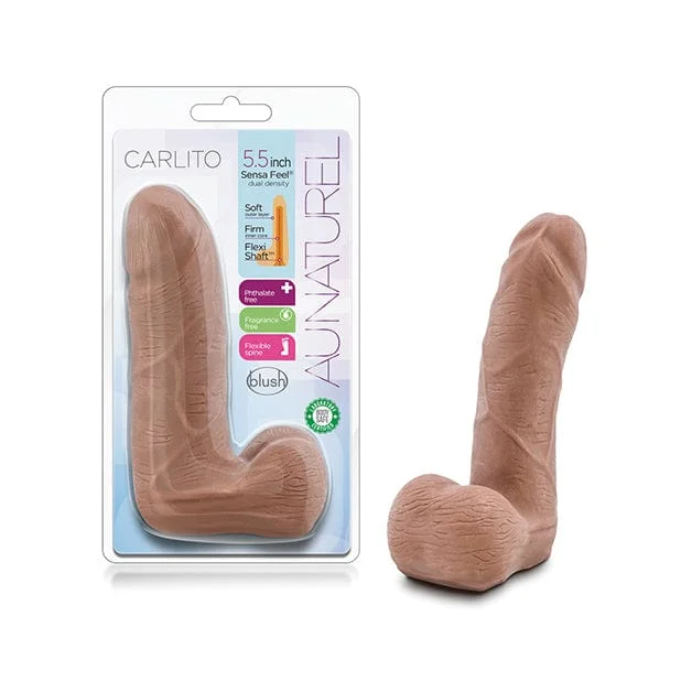 Rhinestone-lined dildo-Blush Novelties - Au Naturel Carlito Realistic Dildo with Balls 5.5" (Beige)