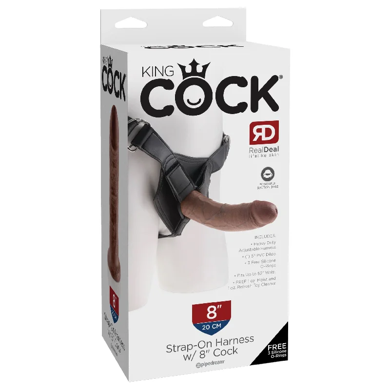 Hand-painted dildo-Pipedream - King Cock Strap On Harness with Dildo Cock 8" (Brown)