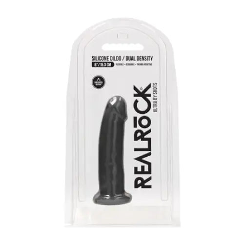 Oversized dildo-RealRock Ultra Realistic Dual Density Silicone 6 in. Bendable Dildo Black