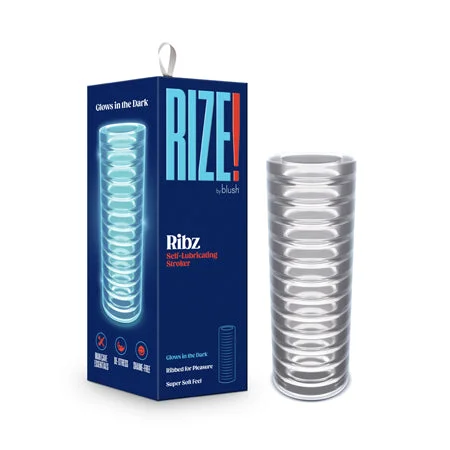 Solo pleasure device-RIZE! Ribz Glow in the Dark Self-Lubricating Stroker Clear