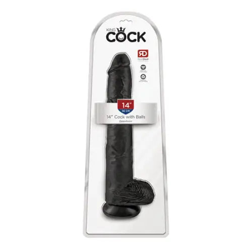 Sandstone dildo-Pipedream King Cock 14 in. Cock With Balls Realistic Suction Cup Dildo Black