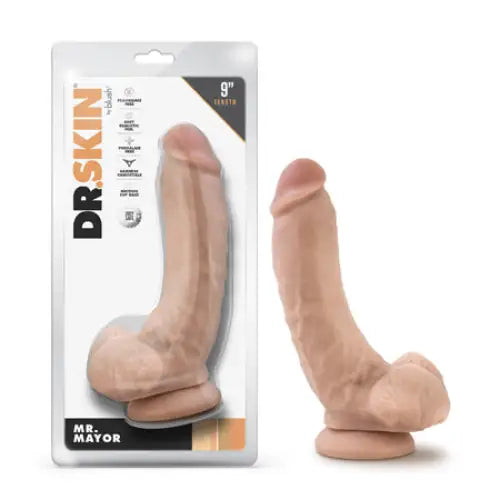 Light-up dildo-Blush Dr. Skin Mr. Mayor 9 in. Dildo with Balls Beige