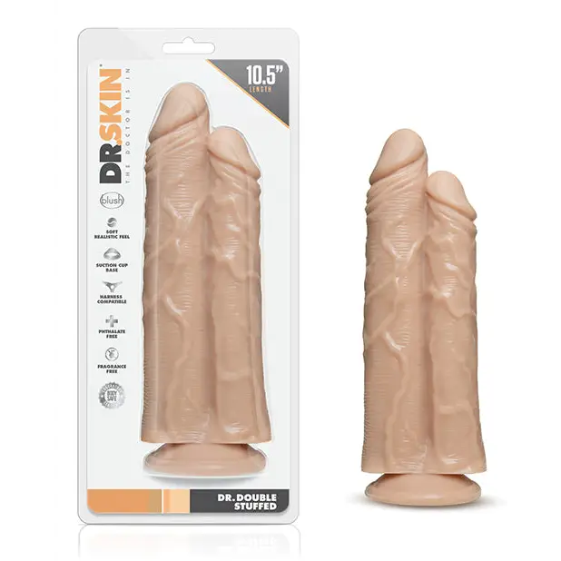 Prism dildo-Blush Dr. Skin Dr. Double Stuffed 10.5 in. Double Shaft Dildo with Suction Cup Beige