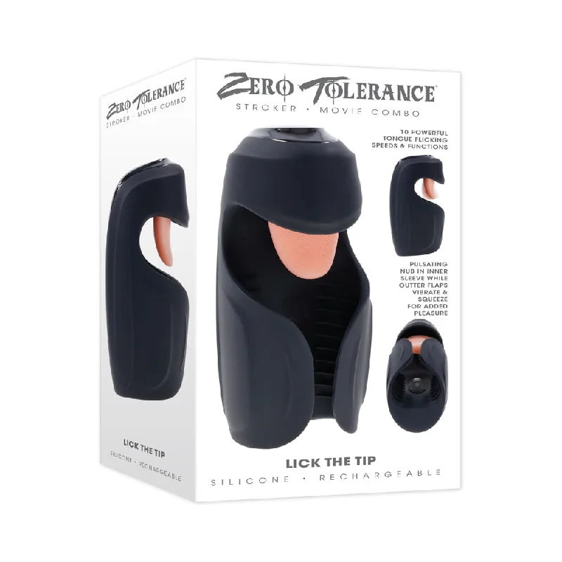 Easy-care masturbator-Zero Tolerance Lick The Tip Rechargeable Vibrating Thumping Stroker Silicone Black