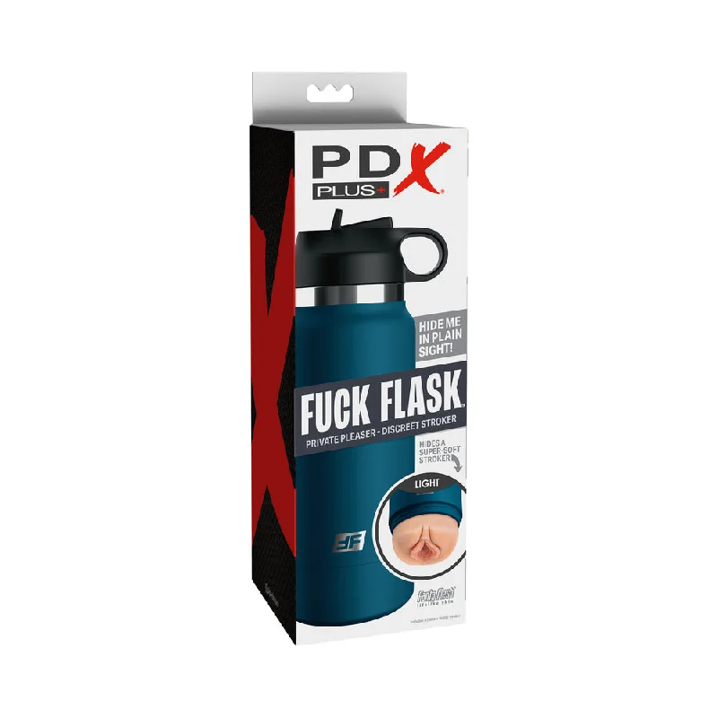 Rechargeable pleasure sleeve-PDX Plus Fuck Flask Private Pleaser Discreet Stroker Blue Bottle Light