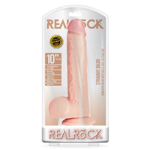 Simple dildo-RealRock Realistic 10 in. Straight Dildo With Balls and Suction Cup Beige