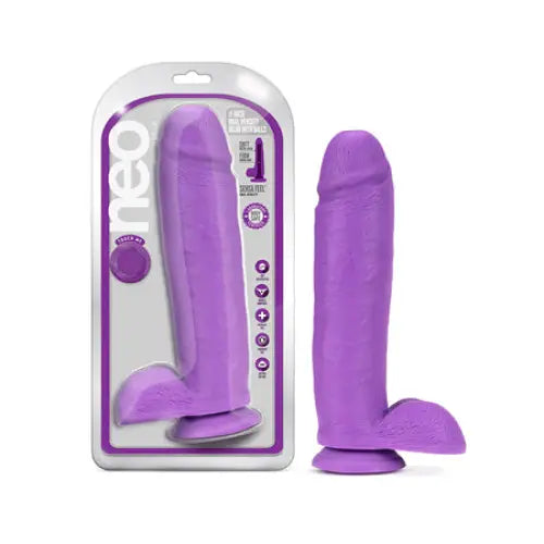 Extended-use dildo-Blush Neo 11 in. Dual Density Dildo with Balls & Suction Cup Neon Purple