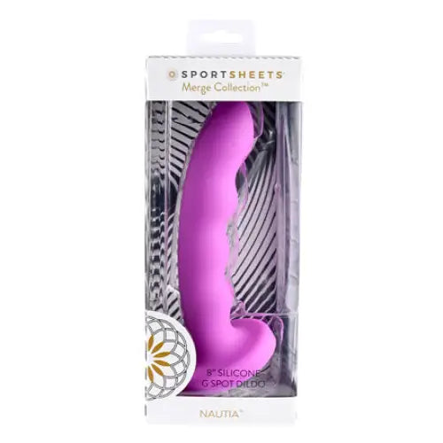 Freestanding dildo-Sportsheets Merge Collection Nautia 8 in. Silicone G-Spot Dildo with Suction Cup Fuchsia