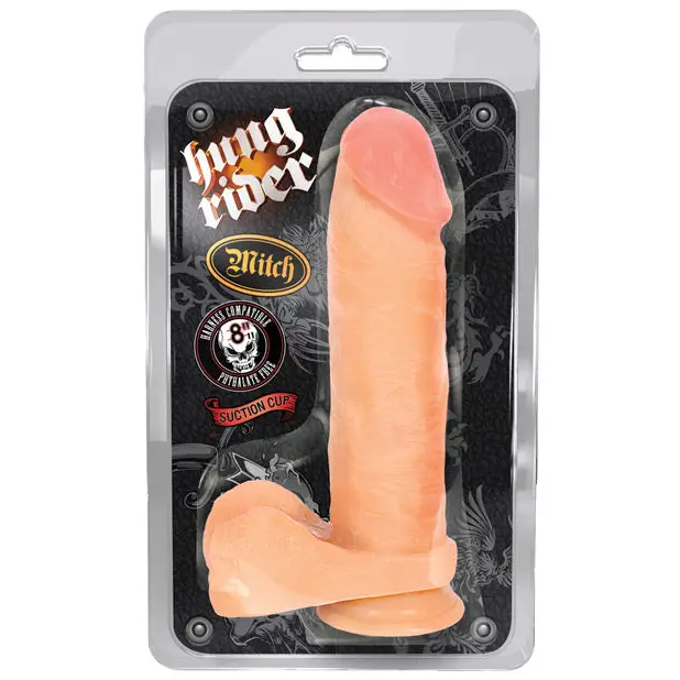 Stretchable dildo-Blush Hung Rider Mitch Realistic 9.5 in. Dildo with Balls & Suction Cup Beige