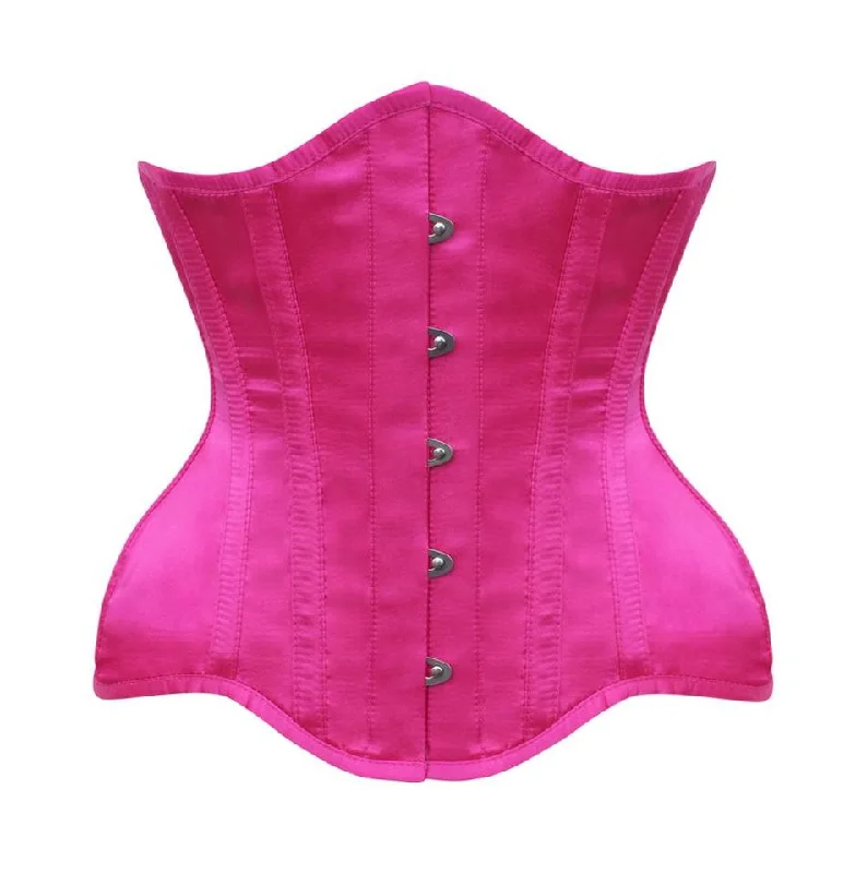 corset with lace hemline-Lorenn Underbust Curvy Corset in Magenta Satin