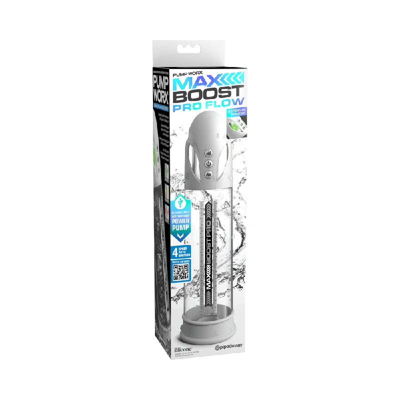 High-end pleasure sleeve-Pump Worx Max Boost Pro Flow White/Clear