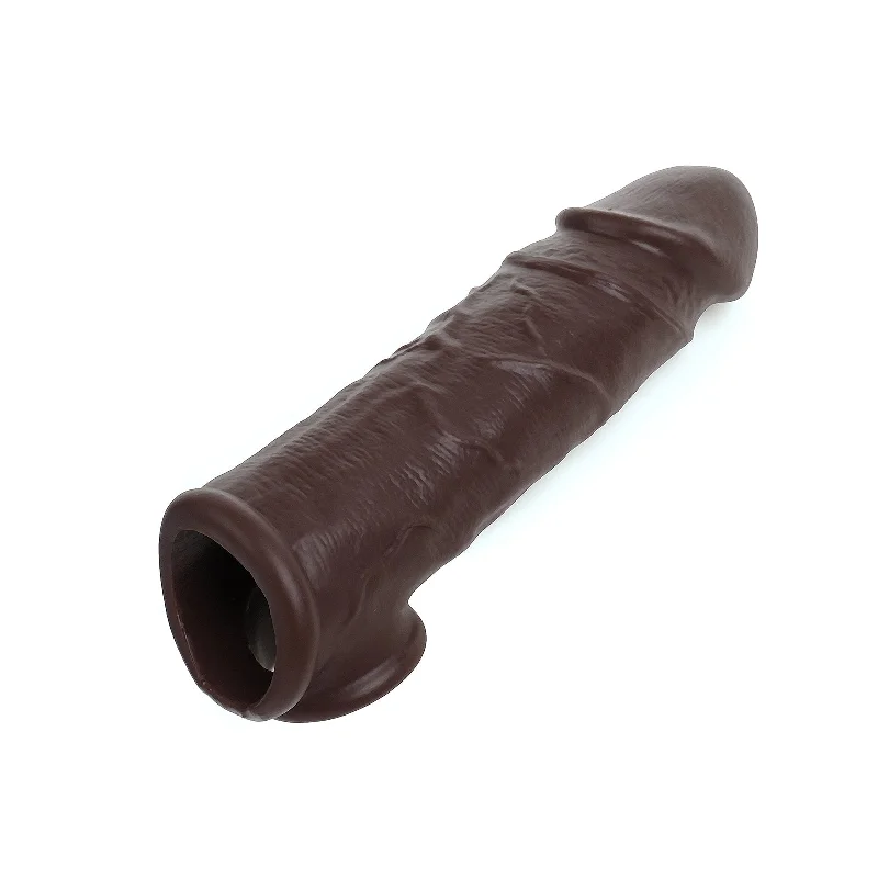 Ornamental dildo-Ebony Realistic Dildo Cock Sleeve Extender - Life Size Silicone Penis Ring Male Sex Toy