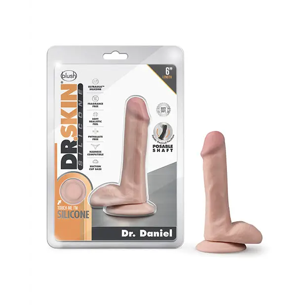 Frosted dildo-Blush Dr. Skin Silicone Dr. Daniel Realistic 6 in. Posable Dildo with Balls & Suction Cup Beige