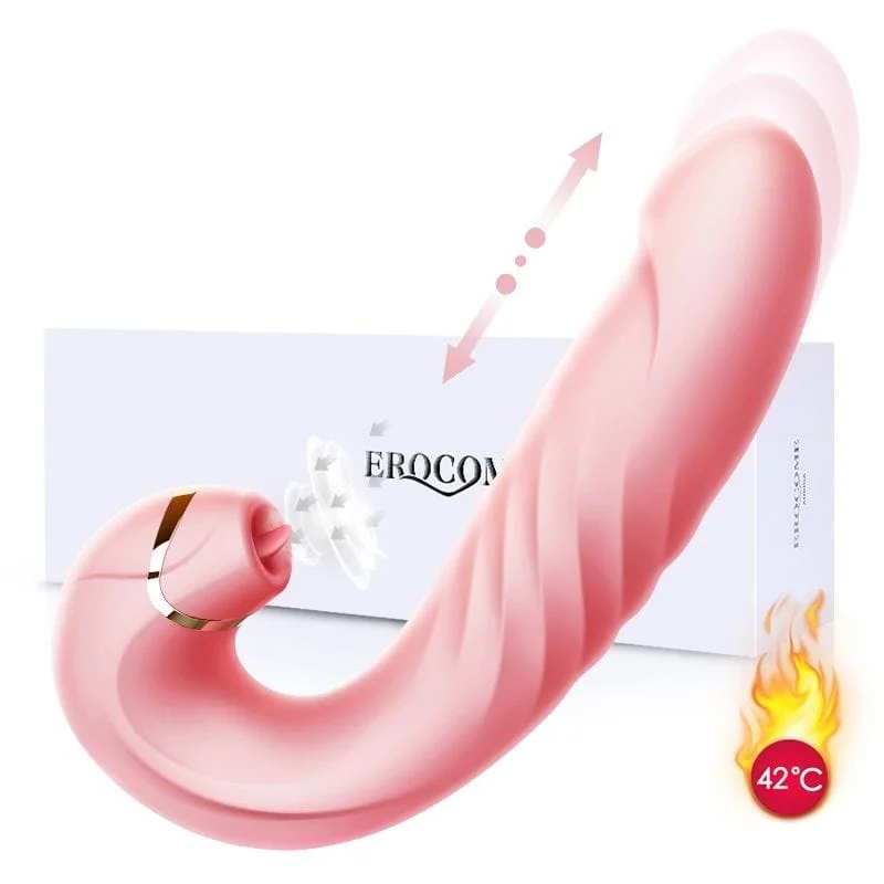 Bright-orange dildo-Erocome - Draco Thrusting Vibrating Sucking Heating Dildo 6.8" (Pink)