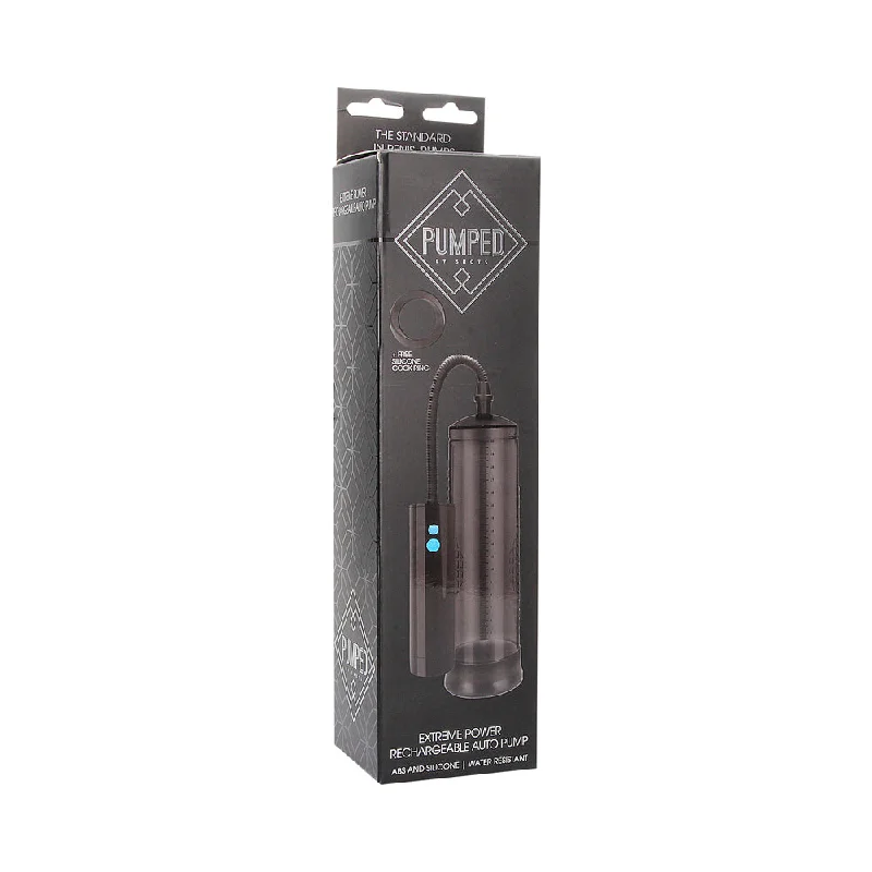 Textured pleasure sleeve-Shots Pumped Extreme Power Rechargeable Automatic Penis Pump Black