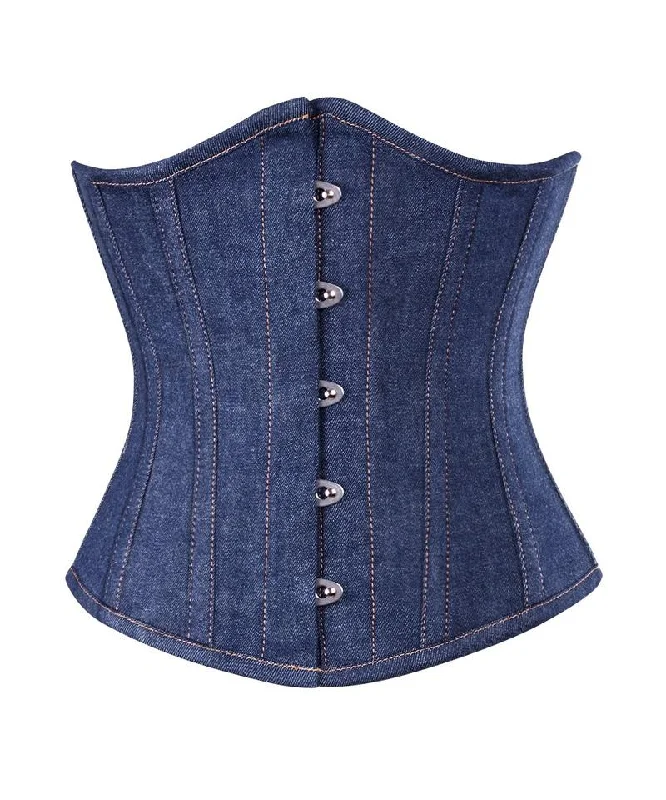 corset with layered stitching-Nacole Waist Shaper Corset in Denim