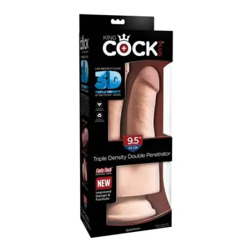 Concealed dildo-Pipedream King Cock Plus Triple Density Double Penetrator 9.5 in. Realistic Dual Entry Dildo With Suction Cup Beige