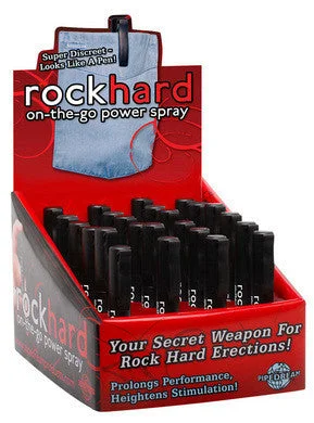 vibrating toy with extra attachments accessories-lubricant for shooting rests-Rock Hard On The Go 24 Piece Display