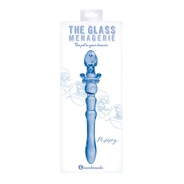 Jeweled-tip dildo-Glass Menagerie Puppy Glass Dildo - Dark Blue