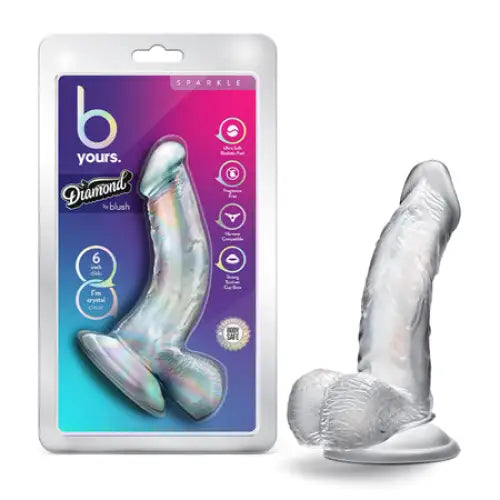 Desk-ready dildo-Blush B Yours Diamond Sparkle 6 in. Dildo with Balls & Suction Cup Clear