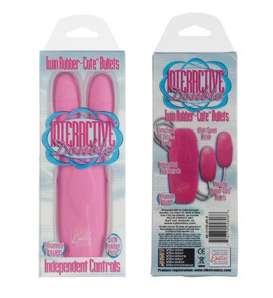 vibrating bullet vibrator accessories-lubricant for tilt-a-whirls-Interactive Double Slim And Super Slim Rubber Cote Duo - Pink