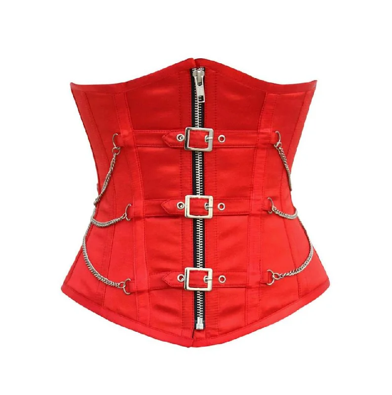 corset for vintage embroidery-Nainsi Red Underbust Corset with Buckles