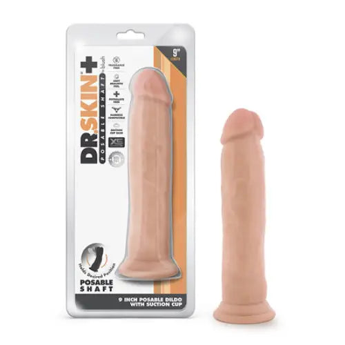 Dotted dildo-Blush Dr. Skin Plus Thick 9 in. Triple Density Posable Dildo with Suction Cup Beige