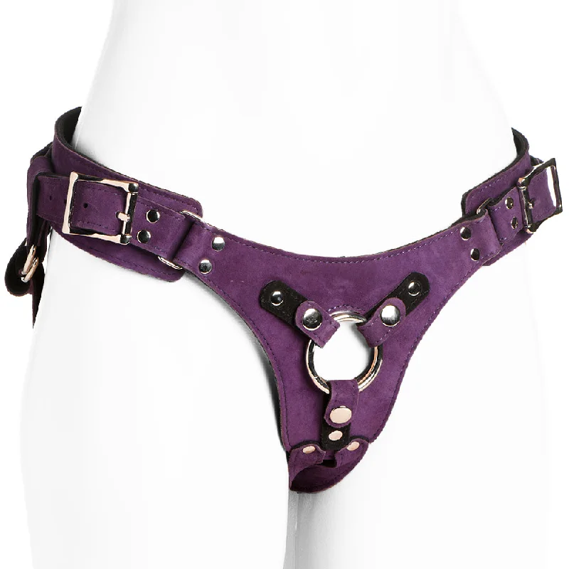 corset for body piping-Strap U Bodice Deluxe Leather Corset Harness in Purple