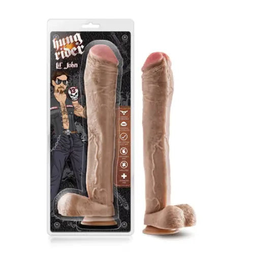 Fixed-speed dildo-Blush Hung Rider Lil John Realistic 13 in. Dildo with Balls & Suction Cup Beige