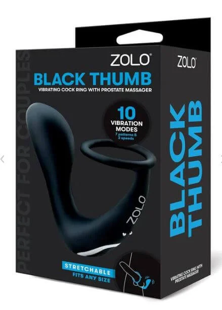 lubricant for corral hinges-ZOLO Black Thumb Vibrating C-Ring with Prostate Massager – 10 Vibration Modes