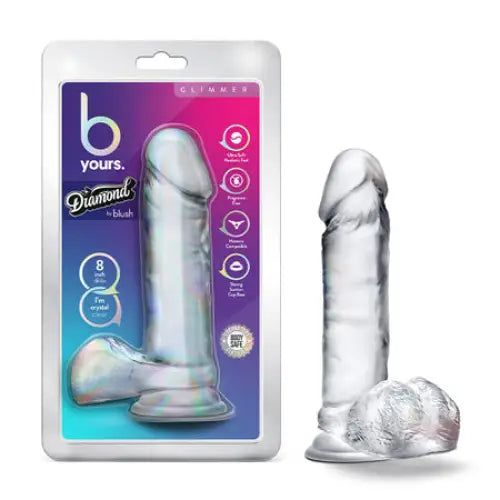 buoyant dildo-Blush B Yours Diamond Glimmer 8 in. Dildo with Balls & Suction Cup Clear