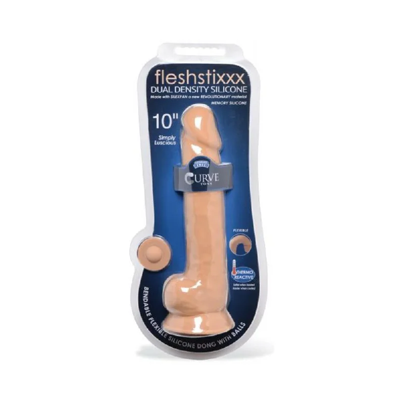 Embellished dildo-Curve Novelties Fleshstixxx 10" Dildo W/balls - Tan