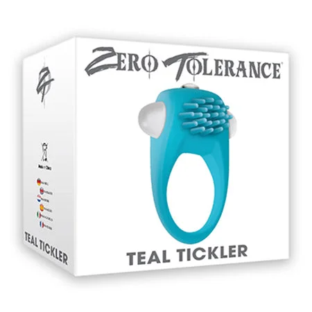 Rechargeable male device-Zero Tolerance Teal Tickler Single-Speed Vibrating Silicone Cockring Teal