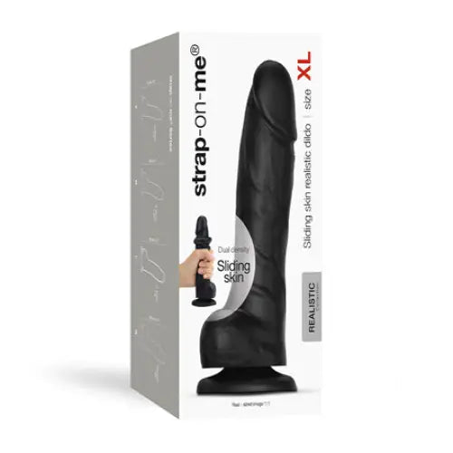 Mega-vibrating dildo-Strap-On-Me Realistic Collection Sliding Skin Dual-Density Silicone Dildo Black XL