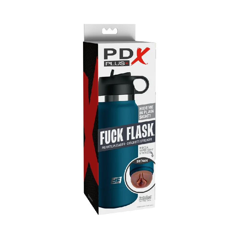 Extended-use masturbator-PDX Plus Fuck Flask Private Pleaser Discreet Stroker Blue Bottle Brown