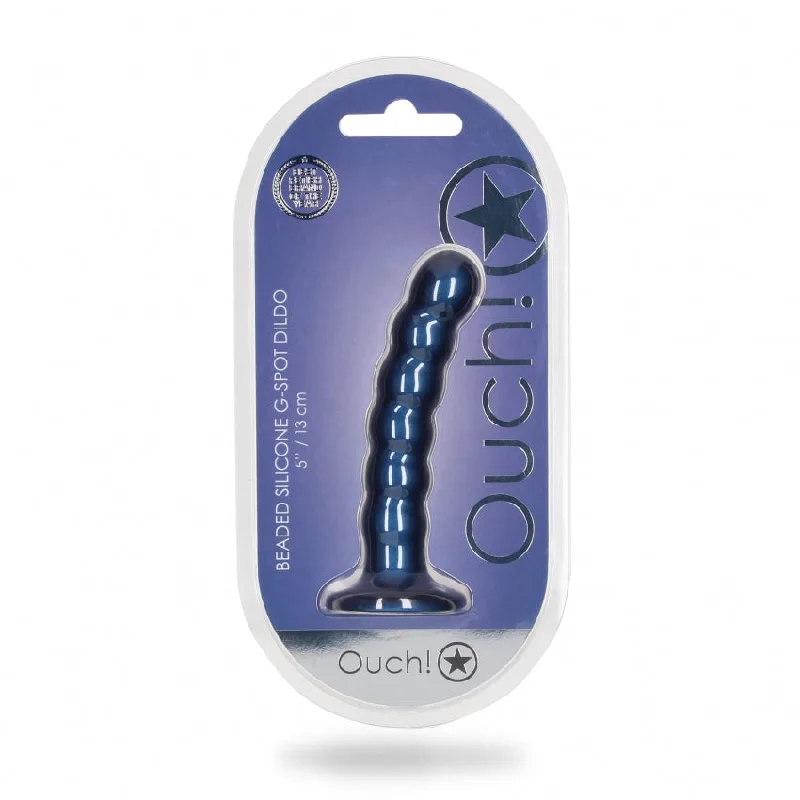 Super-narrow dildo-Beaded G-Spot Dildo - 5'' / 13 cm - Metallic Blue