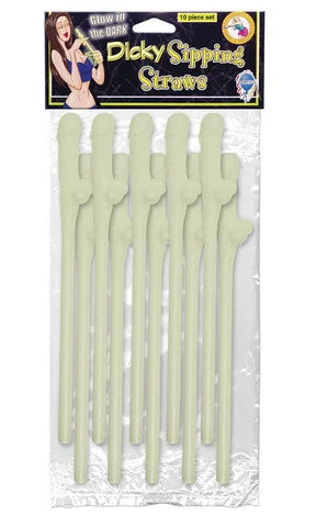 sex toy cleaner brush accessories-lubricant for tilt-a-whirls-Glow-In-The-Dark Dicky Sipping Straws - 10 Piece