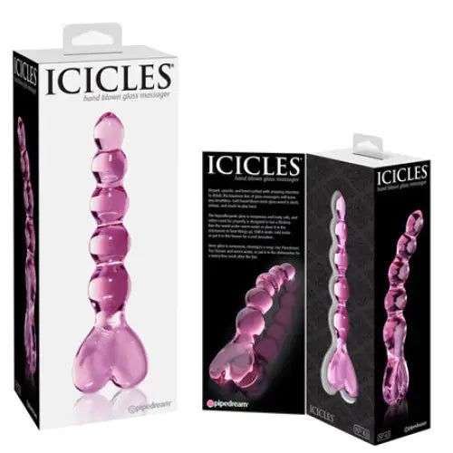 Claret dildo-Pipedream Icicles No. 43 Curved Beaded 8 in. Glass Dildo With Heart-Shaped Handle Pink