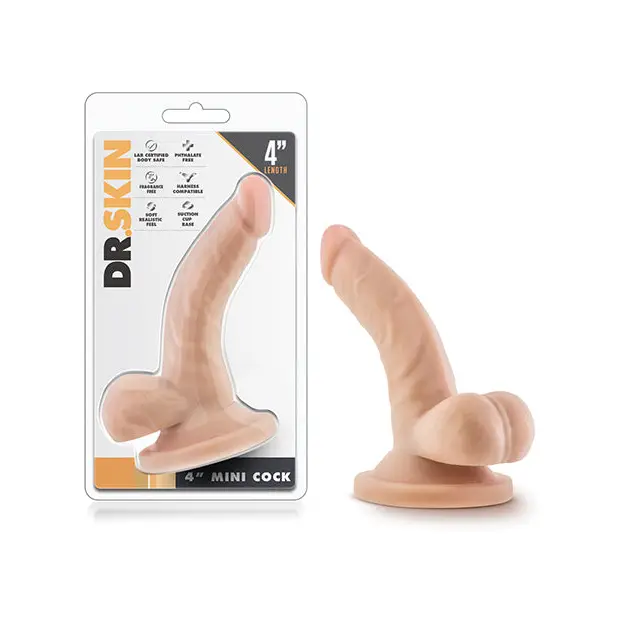 Gear-driven dildo-Blush Dr. Skin Mini Realistic 4 in. Dildo with Balls & Suction Cup Beige