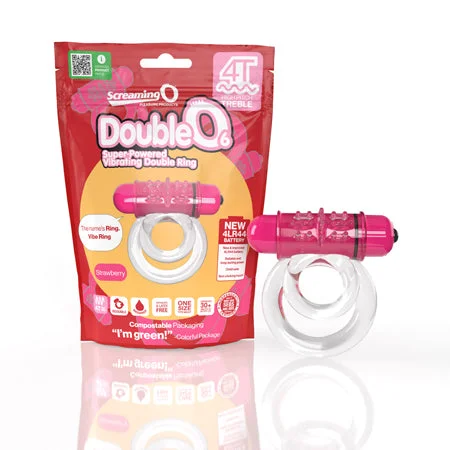 Silent pleasure toy-Screaming O 4T DoubleO 6 Vibrating Double Cockring Strawberry