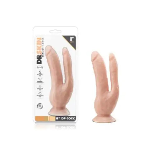 Shimmering dildo-Blush Dr. Skin DP Cock Realistic 8 in. Dual Entry Dildo with Suction Cup Beige