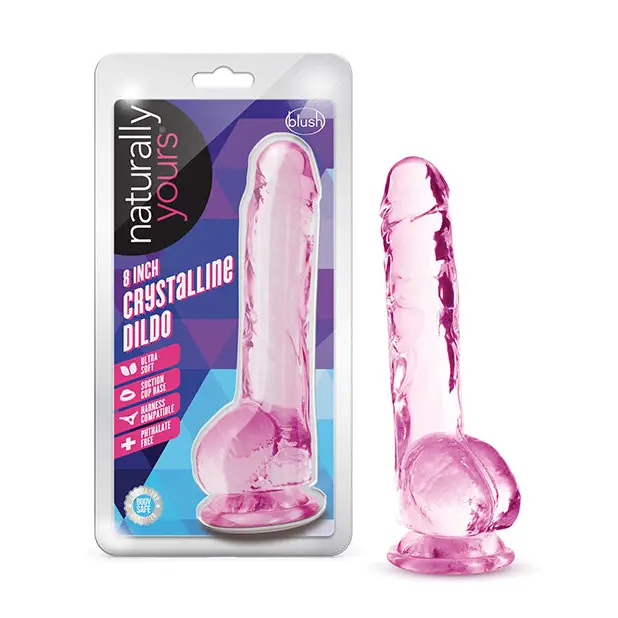 Fluttering dildo-Blush Naturally Yours Crystalline 8 in. Dildo with Balls & Suction Cup Rose