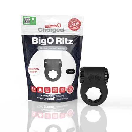 Dual pleasure toy-Screaming O Charged Big O Ritz Rechargeable Vibrating Silicone Cockring Black