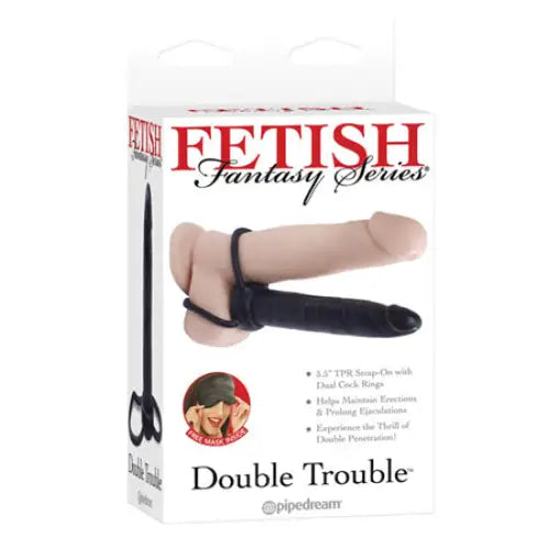 Festive dildo-Pipedream Fetish Fantasy Series Double Trouble Dual Cockring Strap-On With 5.5 in. Dildo Black