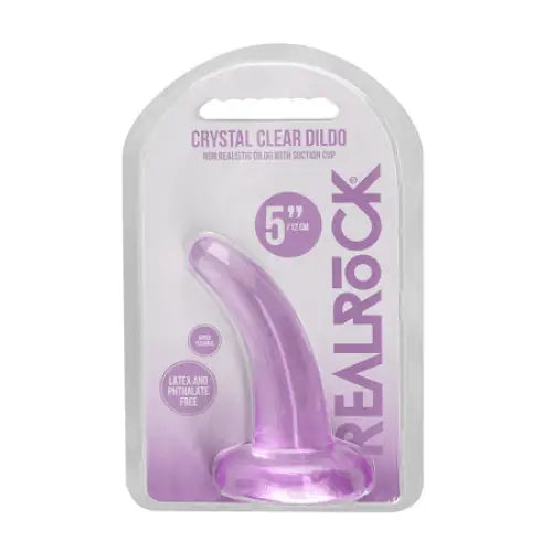 Crescent dildo-RealRock Crystal Clear Non-Realistic 5 in. Curved Dildo With Suction Cup Purple